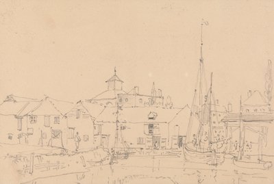 Sketch of Sailing Boats Moored Adjacent to a Village by Capt. Thomas Hastings