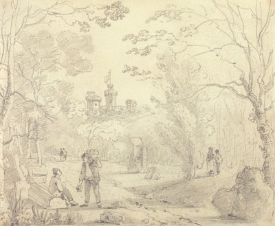 Sketch of a Park Scene with East Cowes Castle in the Distance, Isle of Wight by Capt. Thomas Hastings