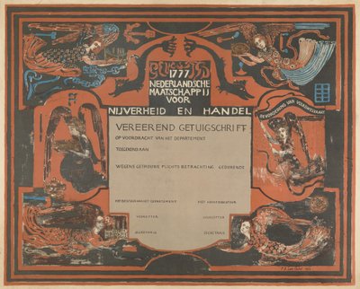Certificate of the Dutch Society for Industry and Trade by Carel Adolph Lion Cachet