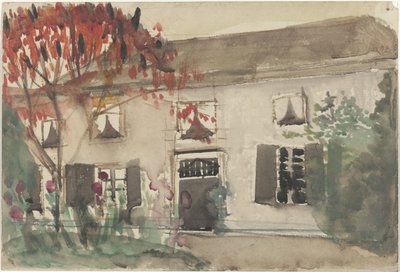 House with Front Garden and Red Tree by Carel Adolph Lion Cachet