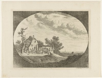 Landscape with Inn and Resting Horses and Wagons and Riders by Carel Frederik Bendorp (I)