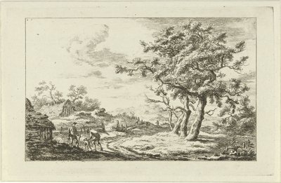Hunters with a Dog on a Path (Landscapes a-f) by Carel Lodewijk Hansen