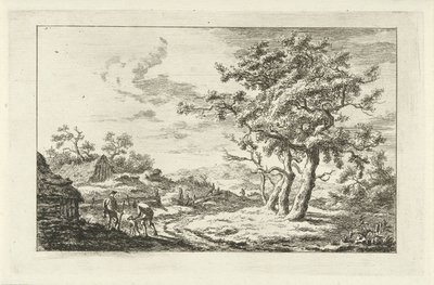 Hunters with a Dog on a Path (Landscapes a-f) by Carel Lodewijk Hansen