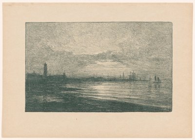 Seaport at evening by Carel Nicolaas Storm van 
