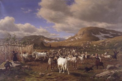 A Reindeer Herd Driven to the Milking Place. Motif from the Highlands North of Røros by Carl Bøgh