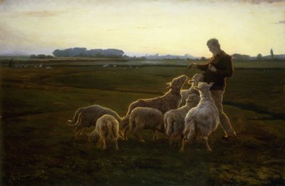 A Shepherd and His Sheep with Geese Beyond by Carl Christian Ferdinand Wentorf
