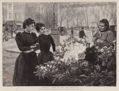 Violets - a Scene on the Paris Boulevards, painting in the Champs de Mars salon, Paris by Carl Ernest von Stetten