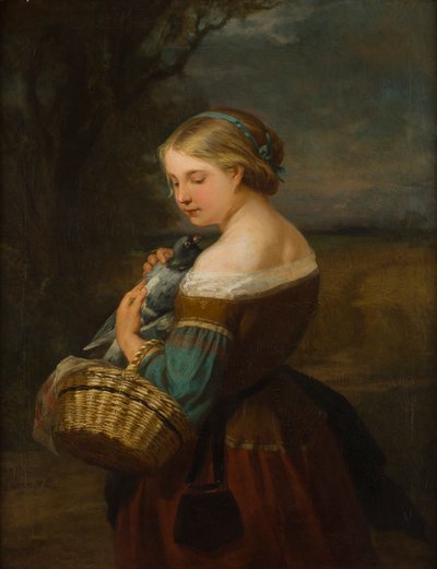 Portrait of a Peasant Girl with a Pigeon by Carl Ernst Ludwig Wagner