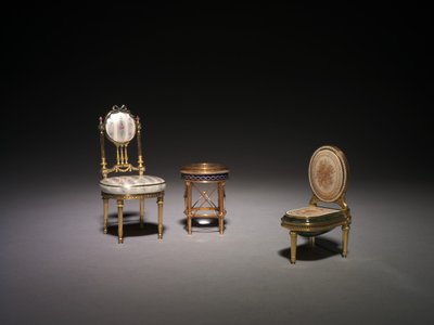 Miniature Chair, Compass and Miniature Bidet by Carl Fabergé