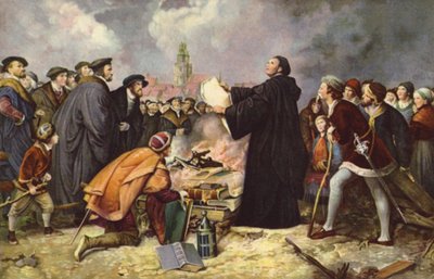 Martin Luther burns the Papal Bull in 1520 by Carl Friedrich (after) Lessing