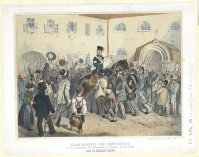 Proclamation of the Constitution on the Meeting Place of the National Guard in the Freihaus (Free House) on the Wieden at 15th March 1848 by Carl Goebel