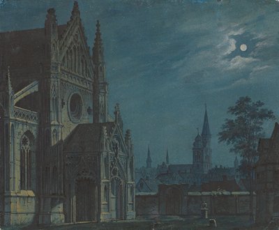 Moonlight over the Courtyard of a Gothic Church with Rich Tracery / Forecourt of a Gothic Church in Moonlight by Carl Gustav Carus