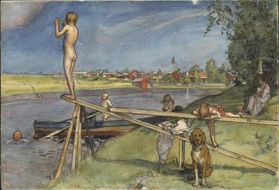 A Pleasant Bathing-Place. From A Home (26 watercolours) by Carl Larsson