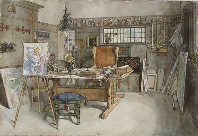 The Studio. From A Home (26 watercolours) by Carl Larsson