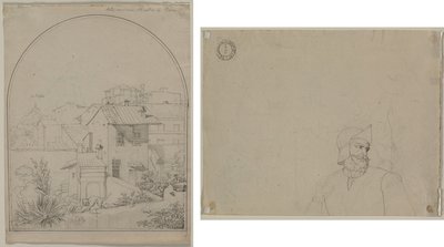 View from My Window in Rome (recto) Soldier in a Landscape (verso) by Carl Ludwig Tischbein