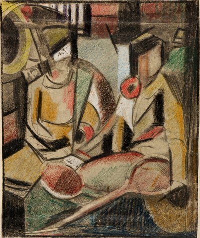 Abstract - Two Women with Tennis Racquets by Carl Newman