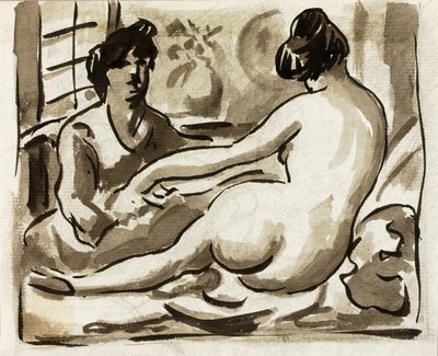 Reclining Female Nude with Attendant by Carl Newman
