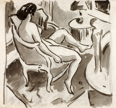Seated Female Nude, Side View by Carl Newman