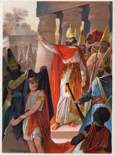 On a Sign by Sarastro, a Priest Spreads Large Black Sails on Prince Tamino and Princess Pamina - Illustration by Carl Offterdinger in 