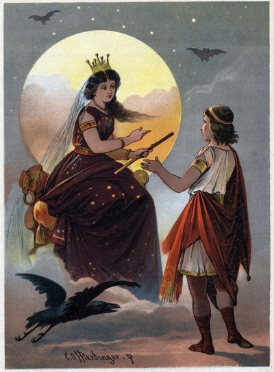 Prince Tamino in front of the Queen of the Night (illustration) by Carl Offterdinger