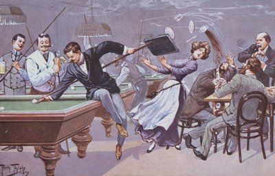 Comical scene in a billiards hall by Carl Robert Arthur Thiele
