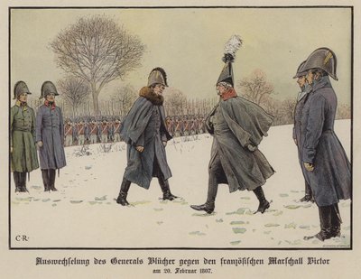 Exchange of Captured Prussian and French Field Marshals Gebhard Blucher and Claude Victor-Perrin, 20 February 1807 by Carl Röchling