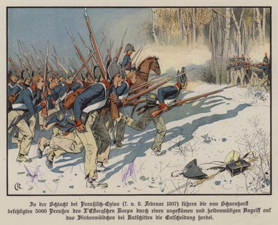 Prussian infantry attacking at the Battle of Eylau, 7-8 February 1807 by Carl Röchling