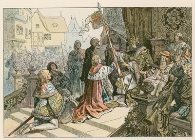Frederick I with Sigismund in Konstanz being rewarded with the land of Kurmark in 1417 by Carl Rohling