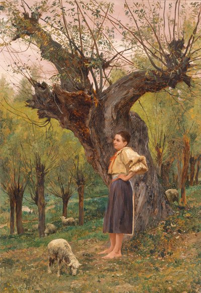 Young Girl Standing in Front of a Willow by Carl Rudolf Huber