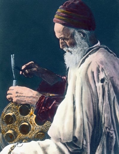 Jewish Coppersmith, Morocco, circa 1910. Carl Simon Archive by Carl Simon