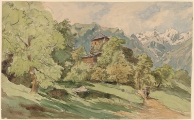 The Castle of Bürglen with the Alps Beyond by Carl Wagner