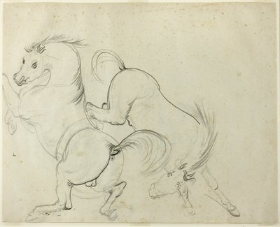Two Horses Cavorting (recto); Man on a Kicking Horse (verso) by Carle Vernet