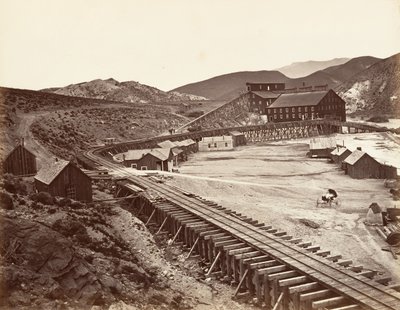 Eureka Quartz Mill and Flume, Nevada by Carleton Emmons Watkins