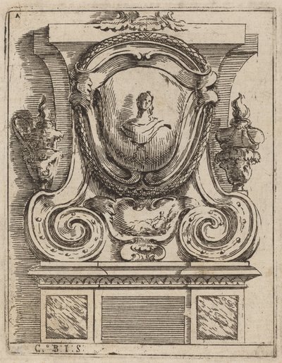 Architectural Motif with Bust and Two Lamps by Carlo Antonio Buffagnotti
