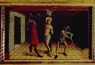The Flagellation of Christ, central right hand predella panel from the San Silvestro polyptych by Carlo Crivelli