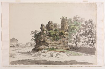 The So-Called Sepulcher of the Curiatii Brothers at Albano, with the Church of the Madonna della Stella in the distance at left by Carlo Labruzzi