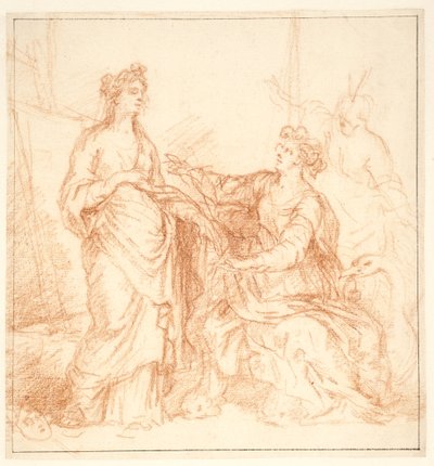 Allegorical Composition with Three Female Figures in Front of a Picture on an Easel, One with a Mask at Her Feet, Another Accompanied by a Swan by Carlo Maratti