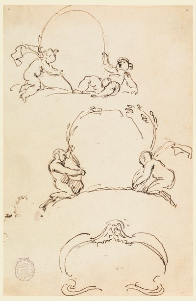 Three Sketches of Cartouches, before 1775 by Carlo Marchionni