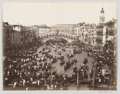 Regatta of Gondolas on the Grand Canal in Venice near the Rialto Bridge by Carlo Naya