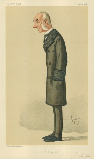 The Right Hon Sir Edward Thornton, A safe ambassador, 27 March 1886, Vanity Fair cartoon by Carlo Pellegrini