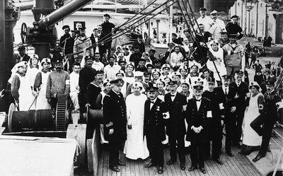 Members of the Red Cross on a Ship during the First World War (b/w photo) by Carlo Wulz
