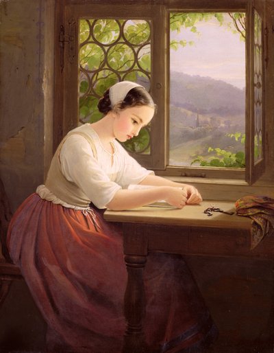 Girl Reading by an Open Window by Caroline von der Embde
