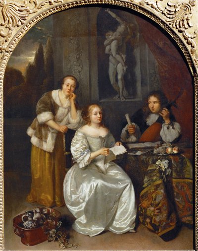 The singing lesson by Caspar (studio of) Netscher