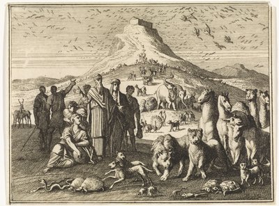 Noah, His Family and the Animals Leave the Ark by Caspar Luyken