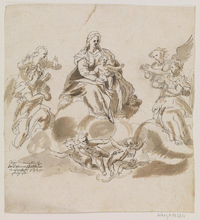 Virgin Mary with Child in Heaven Surrounded by Angels and Putti by Caspar Menneler