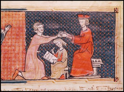 The Royal Prosecutor, the Scribe and the Feudal Lord, from Capbreu de Clayra et de Millas by Catalan School