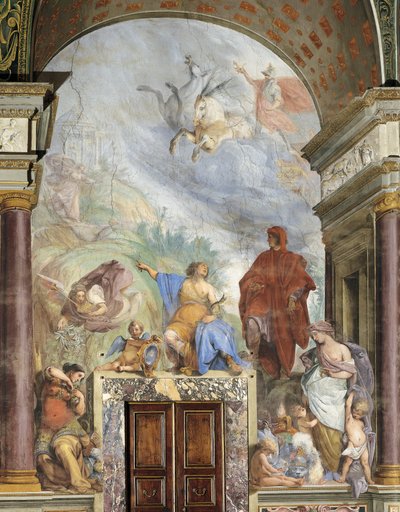 Lorenzo Magnificent talking with Prudence, fresco by Francesco Montelatici known as Cecco Bravo, Silver Museum, Pitti Palace, Florence, Italy by Cecco  Bravo