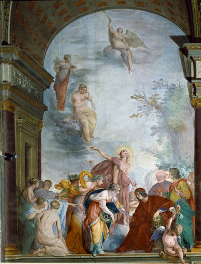 La Renommee celebrates the exploits of Lorenzo de Medici il Magnifico. Fresco by Cecco Bravo around 1635. Florence, Palazzo Pitti, Sala degli Argenti by Cecco  Bravo