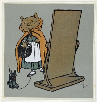 Cat in Front of His Mirror - drawing by Cecil Aldin by Cecil Charles Windsor Aldin