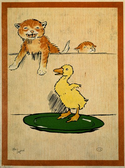Cats and Duck. Drawing by Cecil Aldin by Cecil Charles Windsor Aldin
